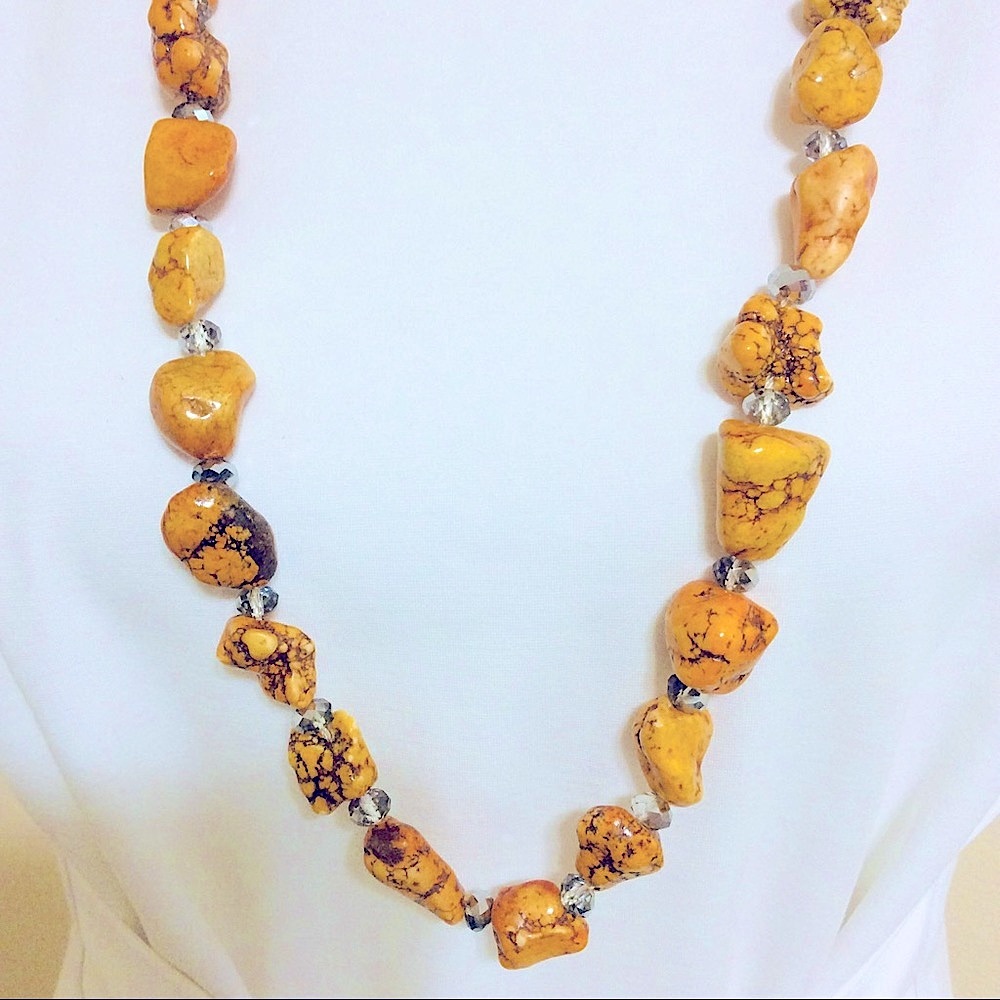 Golden Magnesite Chunky Beaded Necklace 18”